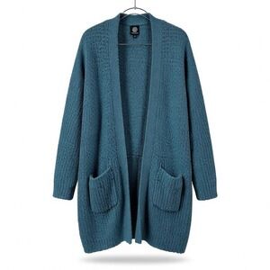 Bobeau Sweater Womens 3X Teal Open Front Boucle Cardigan Cozy Pockets Knit